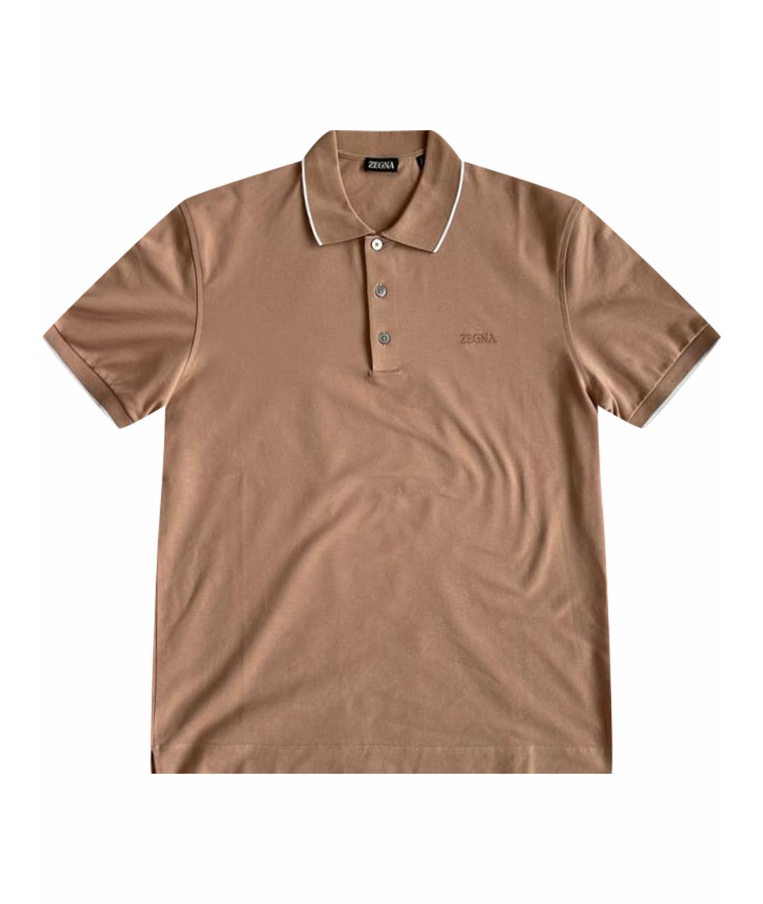 ERMENEGILDO ZEGNA Коричневое хлопко-эластановое поло с коротким рукавом, фото 1