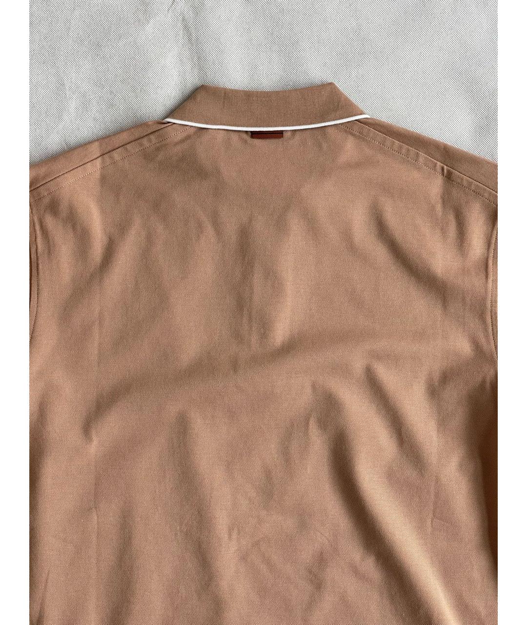 ERMENEGILDO ZEGNA Коричневое хлопко-эластановое поло с коротким рукавом, фото 2
