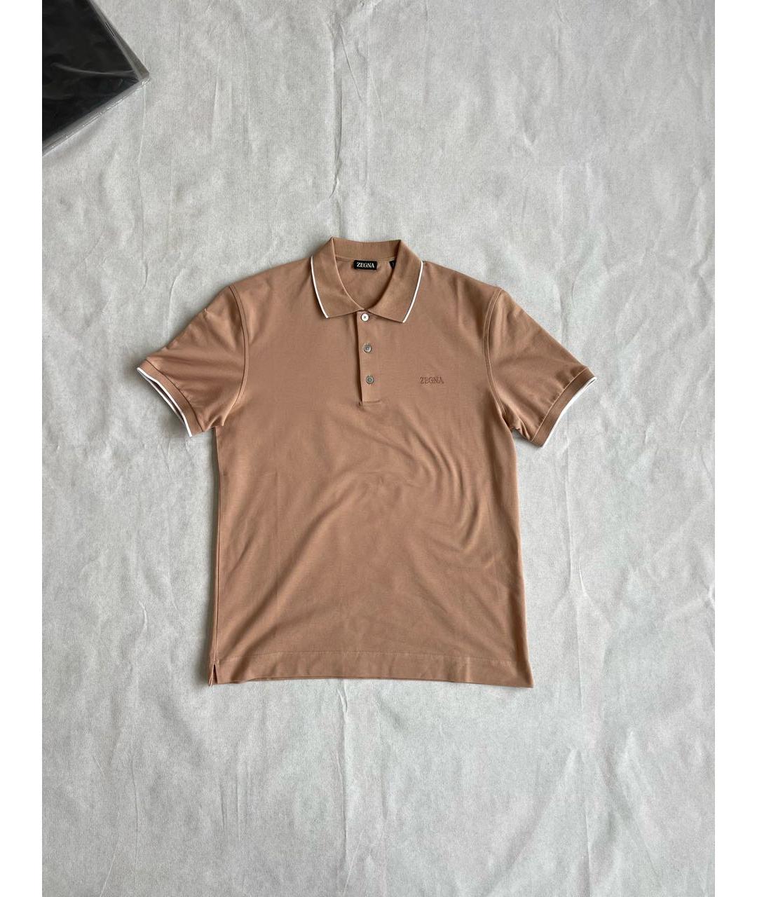 ERMENEGILDO ZEGNA Коричневое хлопко-эластановое поло с коротким рукавом, фото 8