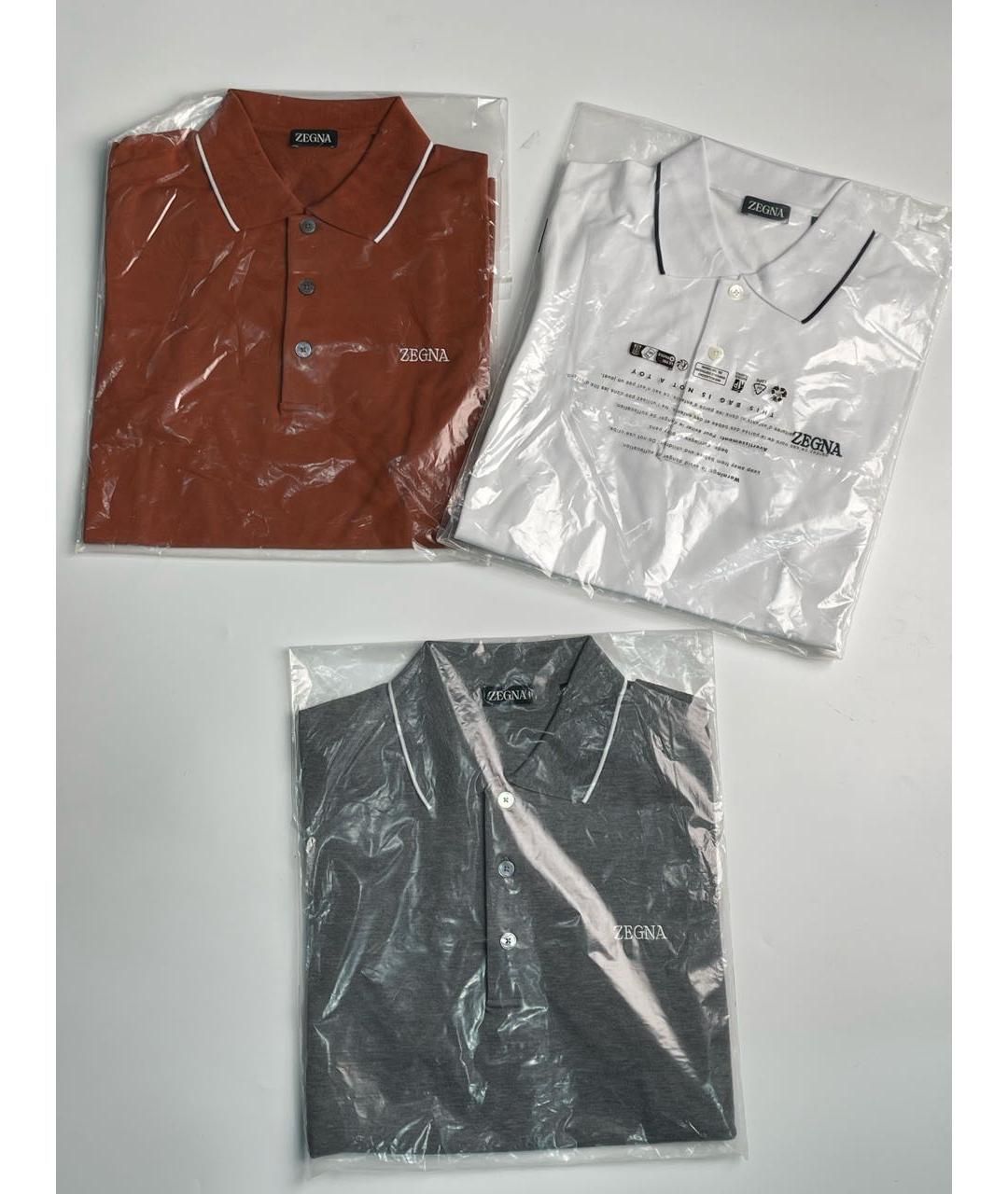 ERMENEGILDO ZEGNA Коричневое хлопко-эластановое поло с коротким рукавом, фото 5
