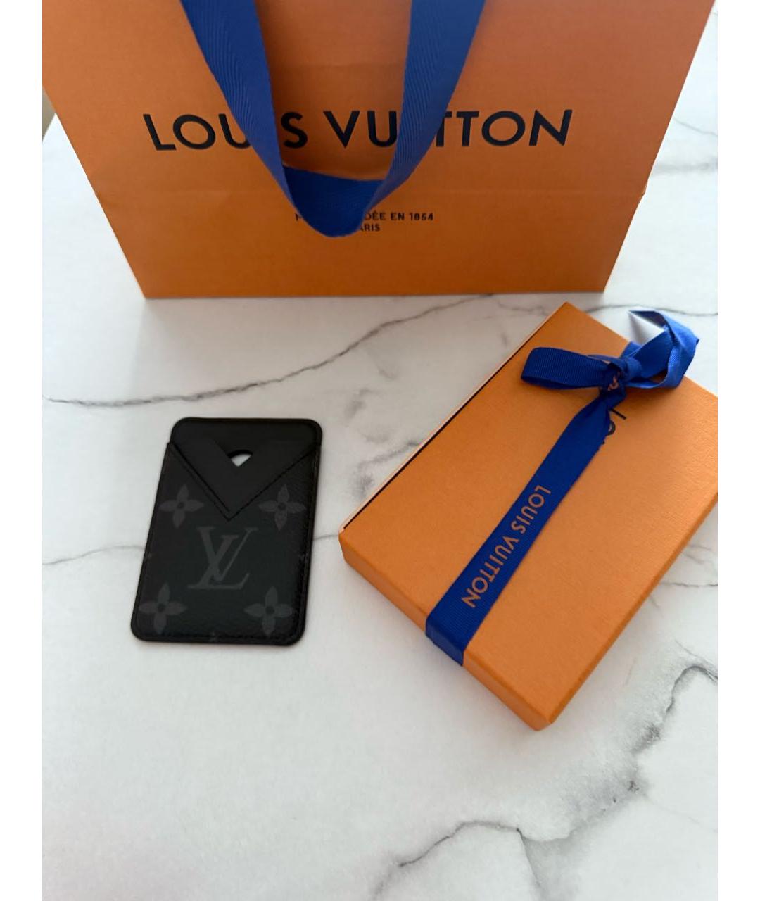 LOUIS VUITTON Черный кожаный кардхолдер, фото 2