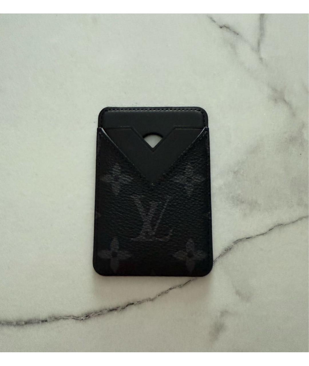 LOUIS VUITTON Черный кожаный кардхолдер, фото 3