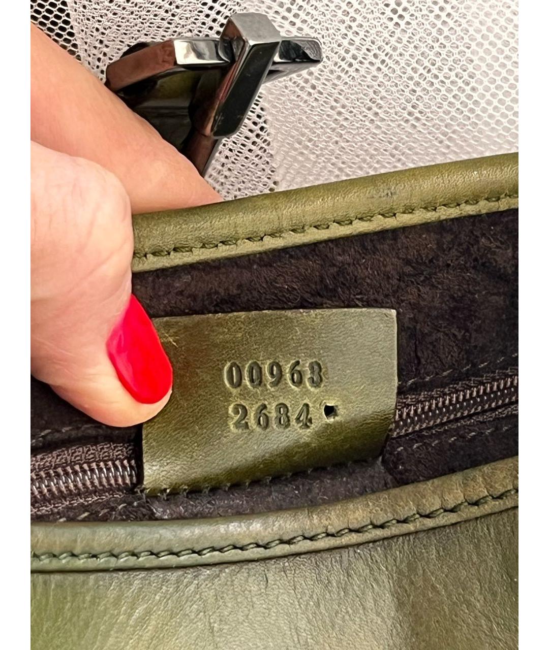 GUCCI Зеленая кожаная сумка с короткими ручками, фото 6