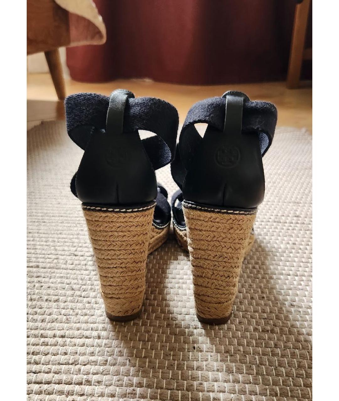 TORY BURCH Черные текстильные босоножки, фото 4