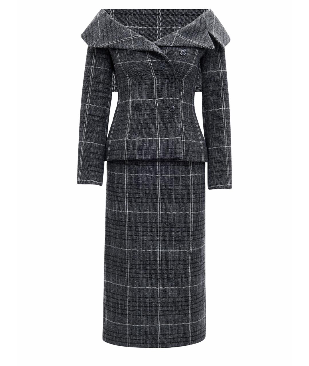 CHRISTIAN DIOR Серый шерстяной костюм с юбками, фото 1