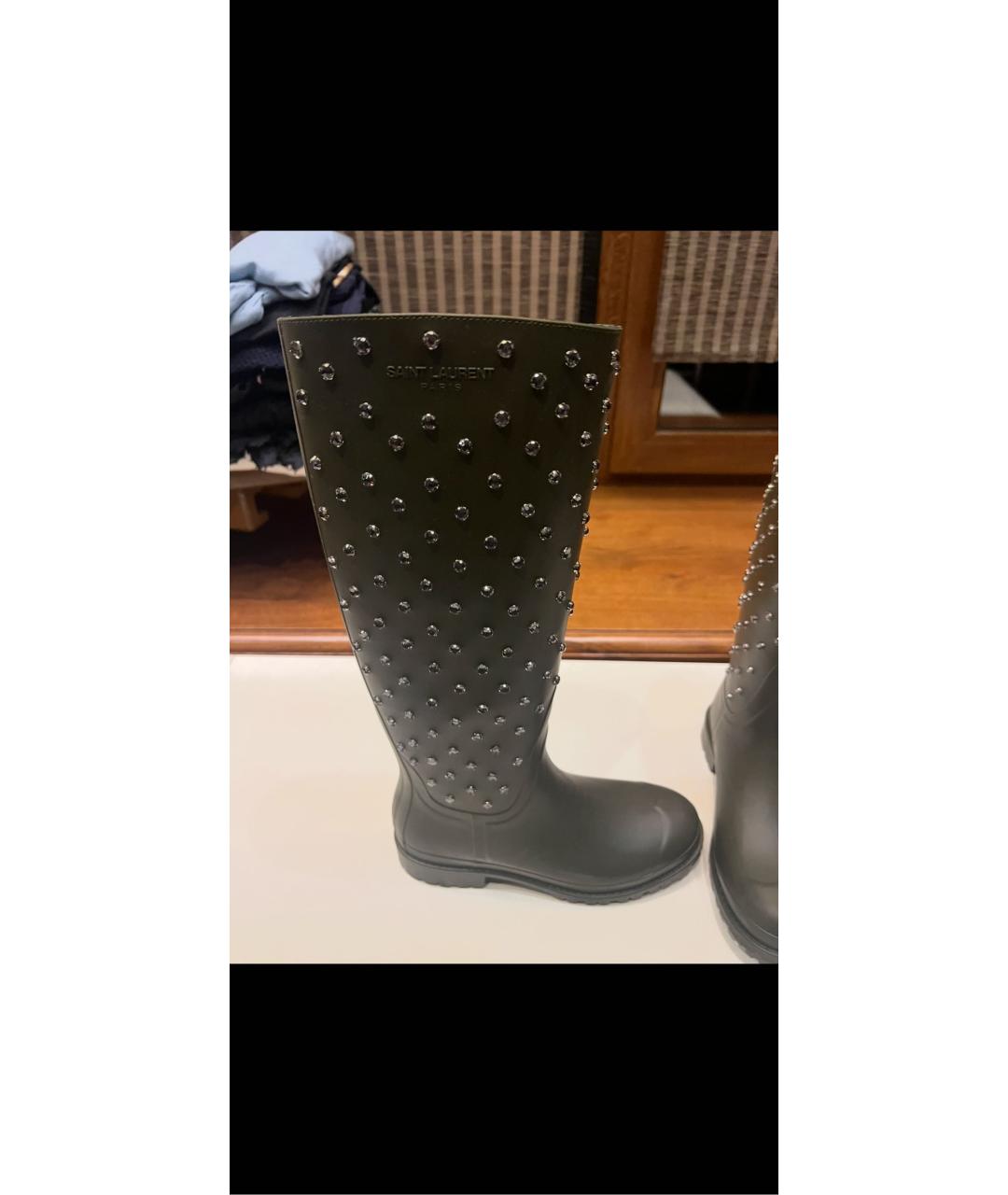 SAINT LAURENT Хаки резиновые сапоги, фото 7