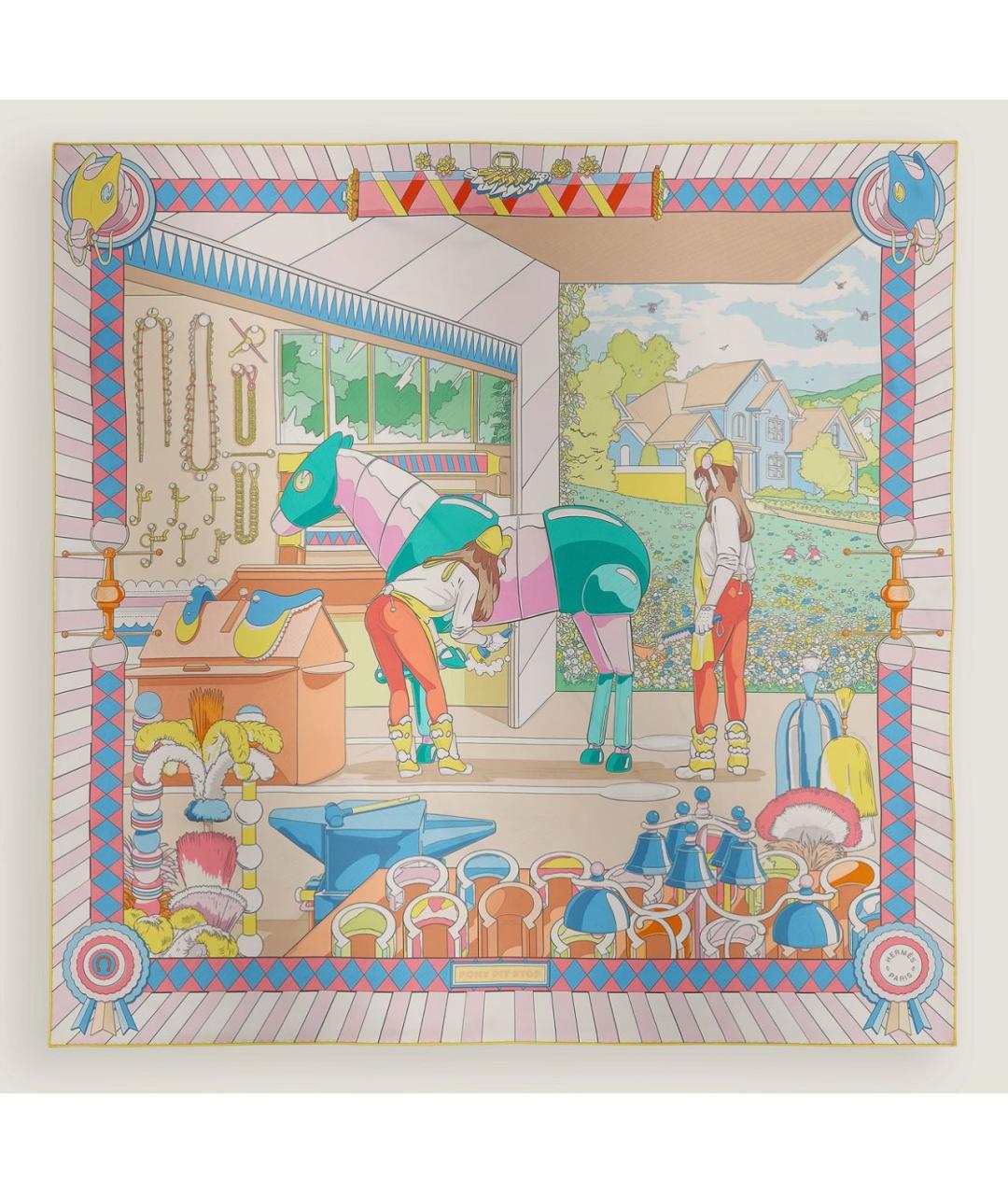 HERMES Мульти шелковый платок, фото 2