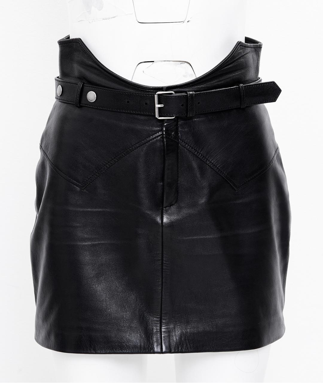SAINT LAURENT Черная кожаная юбка мини, фото 8