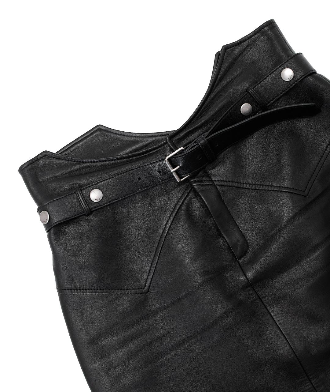 SAINT LAURENT Черная кожаная юбка мини, фото 3