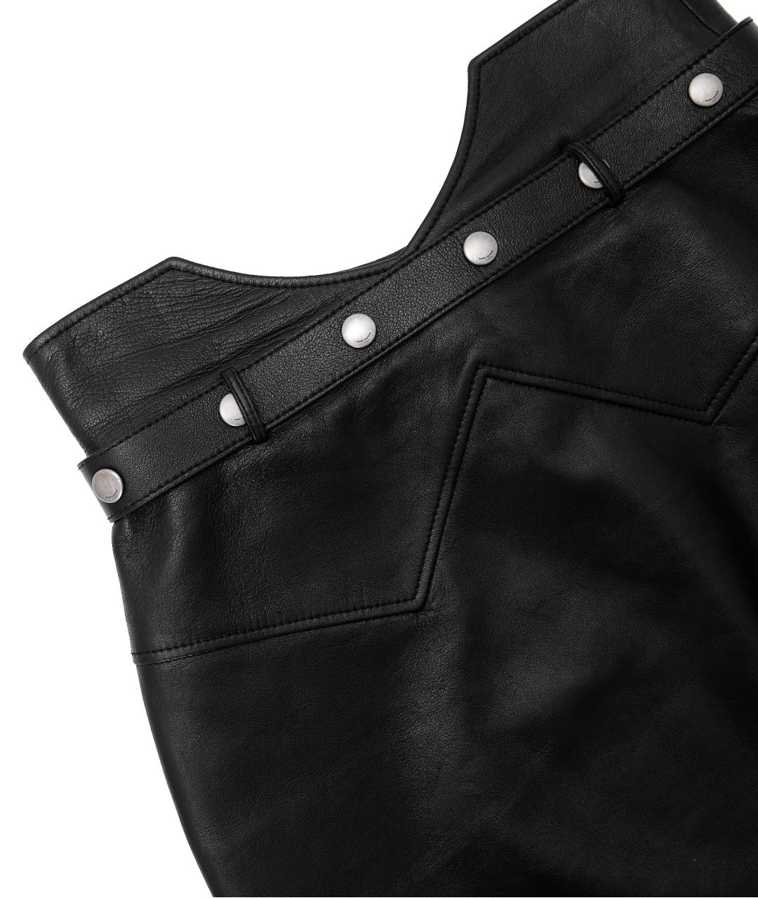SAINT LAURENT Черная кожаная юбка мини, фото 5