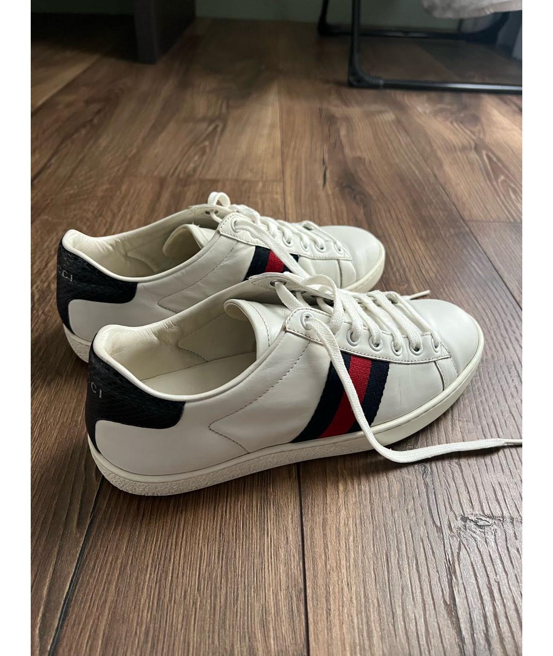 GUCCI Белые кожаные кеды, фото 5