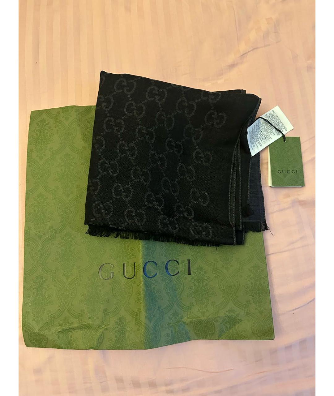 GUCCI Черный шерстяной шарф, фото 4