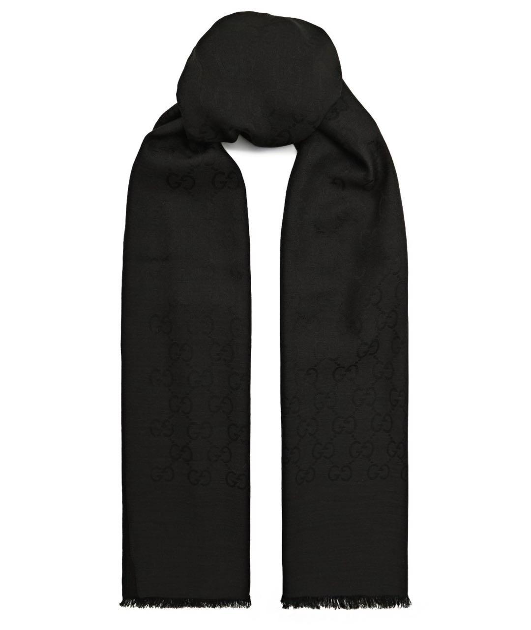 GUCCI Черный шерстяной шарф, фото 3