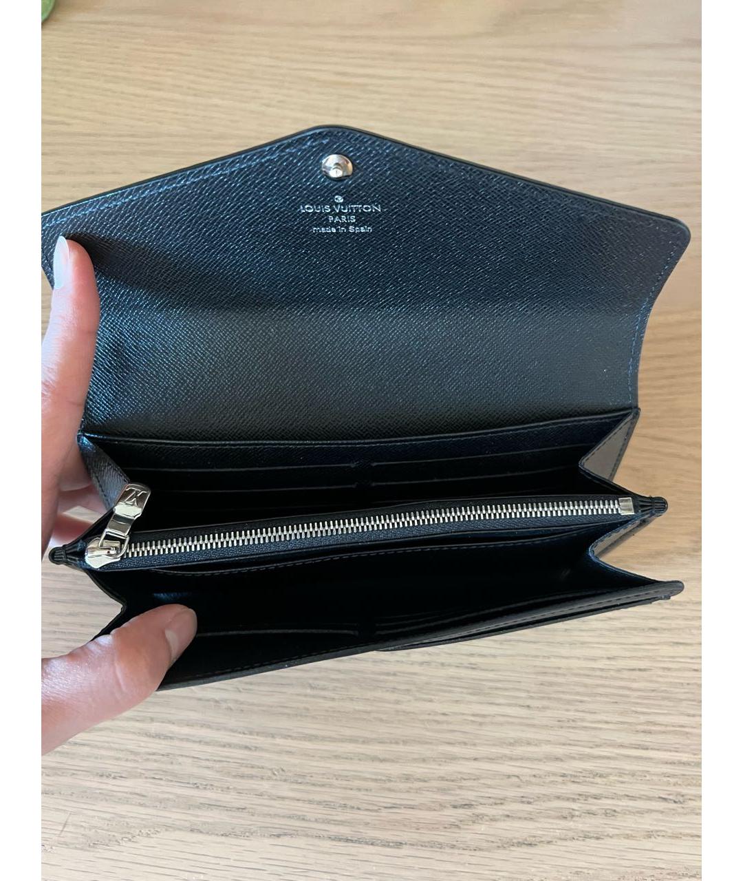 LOUIS VUITTON Черный кожаный кошелек, фото 6