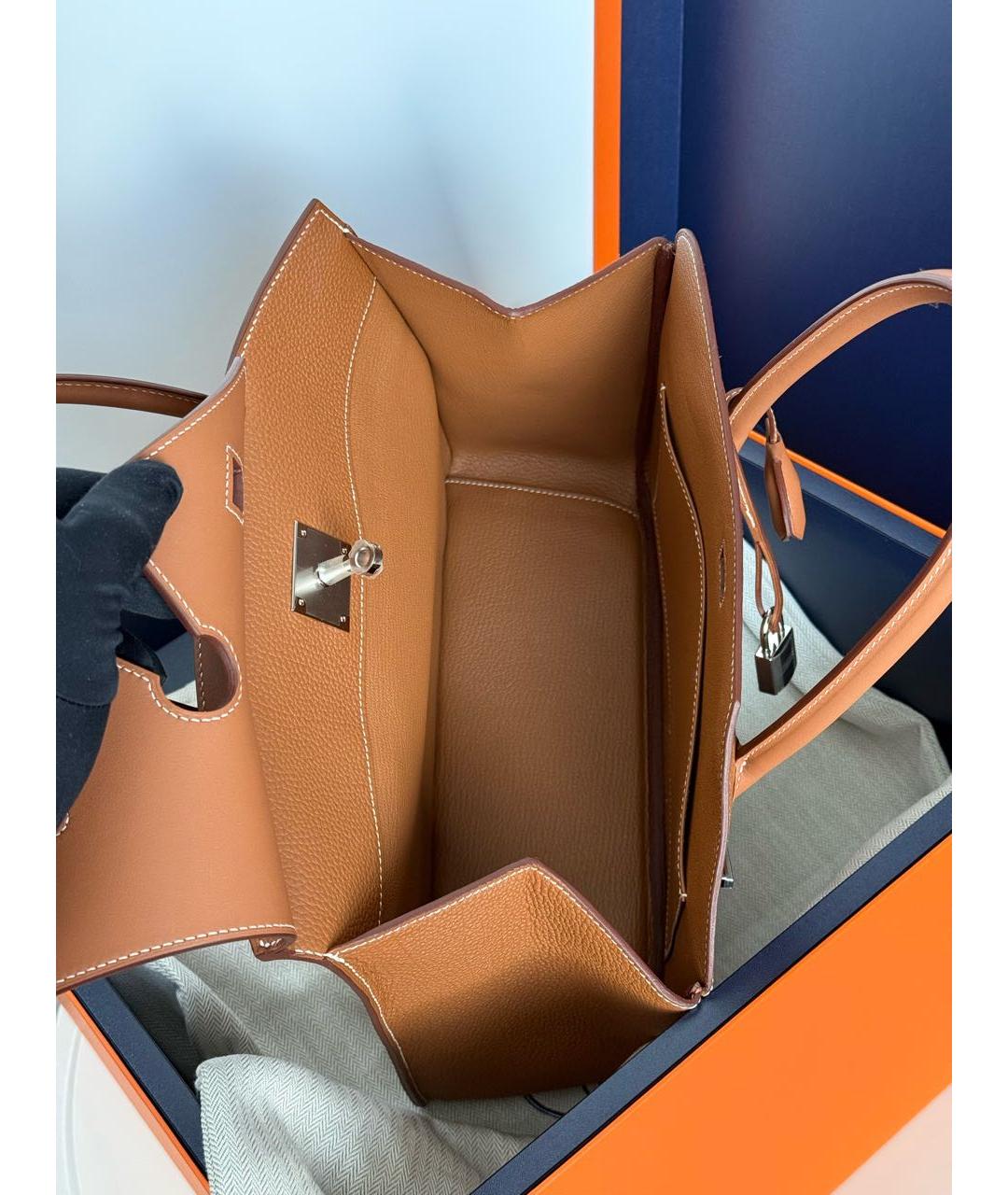 HERMES Коричневая кожаная сумка с короткими ручками, фото 4