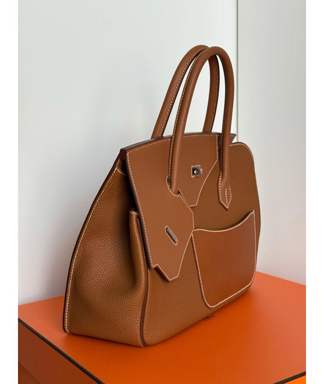 HERMES Коричневая кожаная сумка с короткими ручками, фото 6
