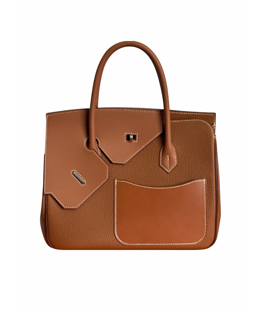 HERMES Коричневая кожаная сумка с короткими ручками, фото 1