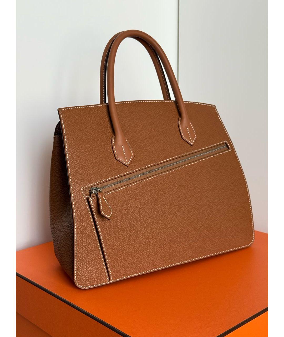 HERMES Коричневая кожаная сумка с короткими ручками, фото 5