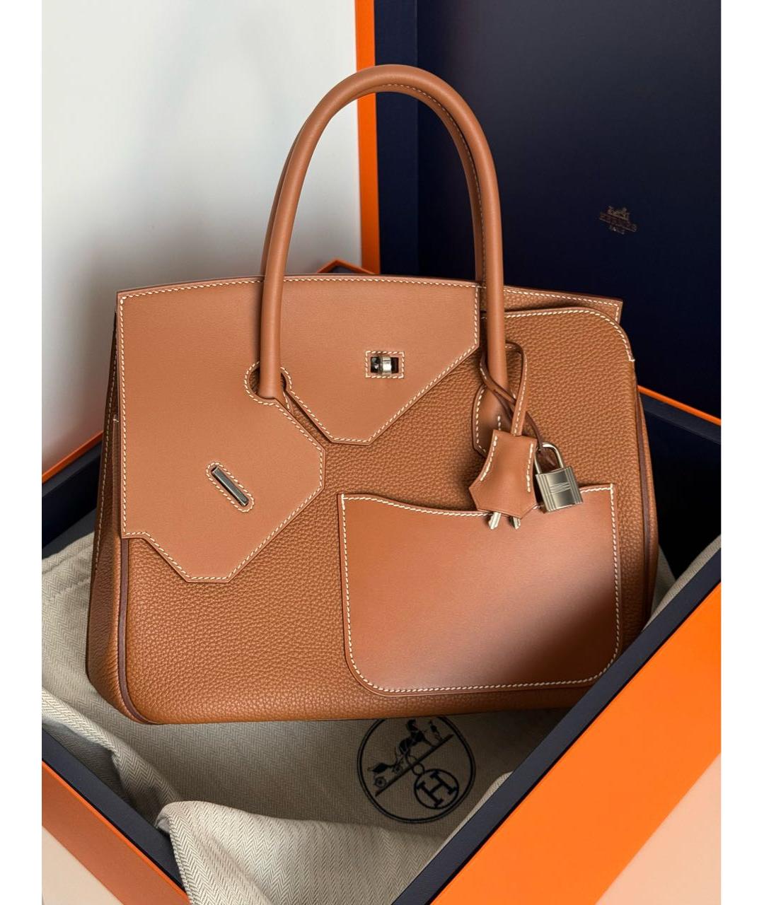 HERMES Коричневая кожаная сумка с короткими ручками, фото 2