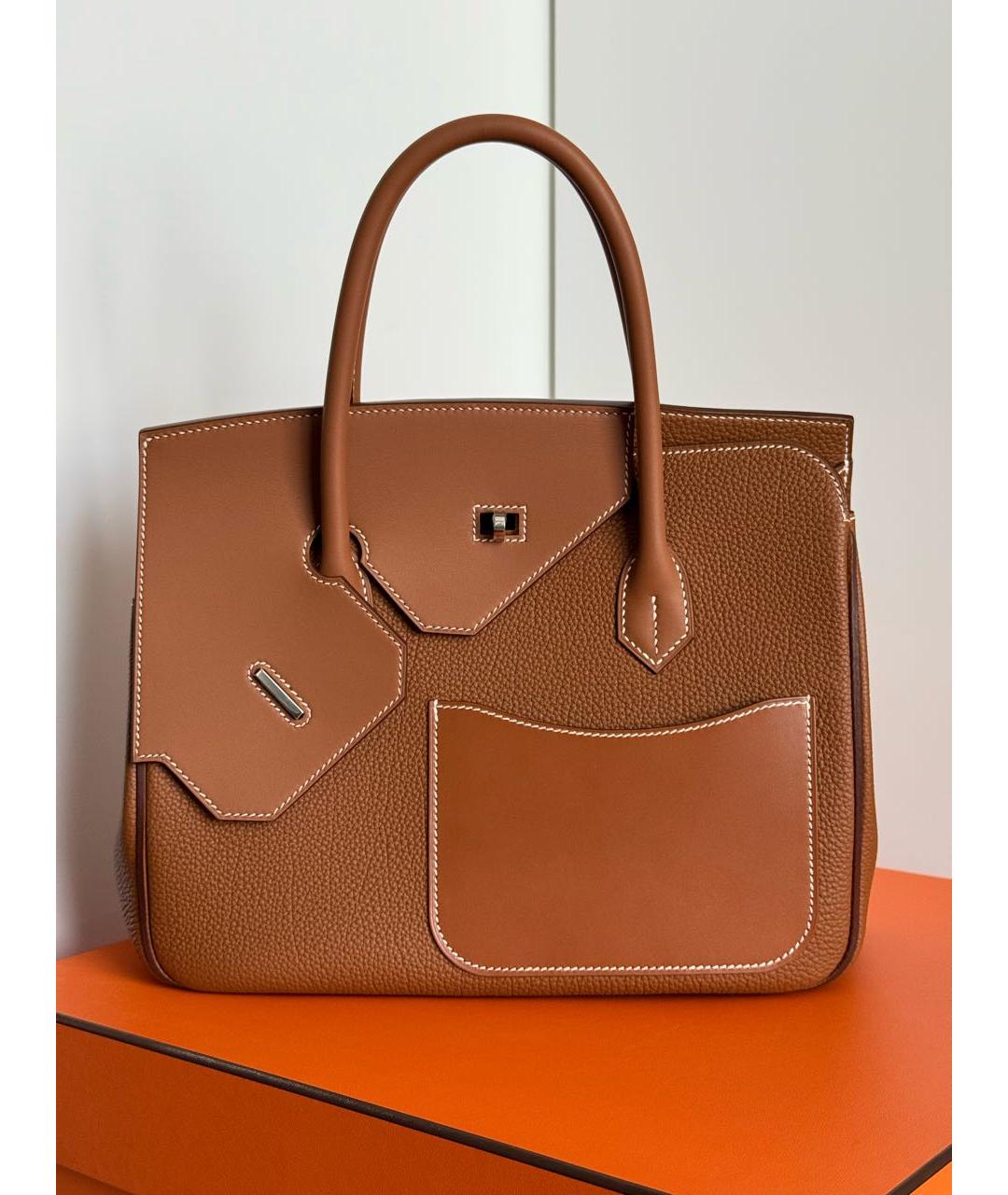 HERMES Коричневая кожаная сумка с короткими ручками, фото 7
