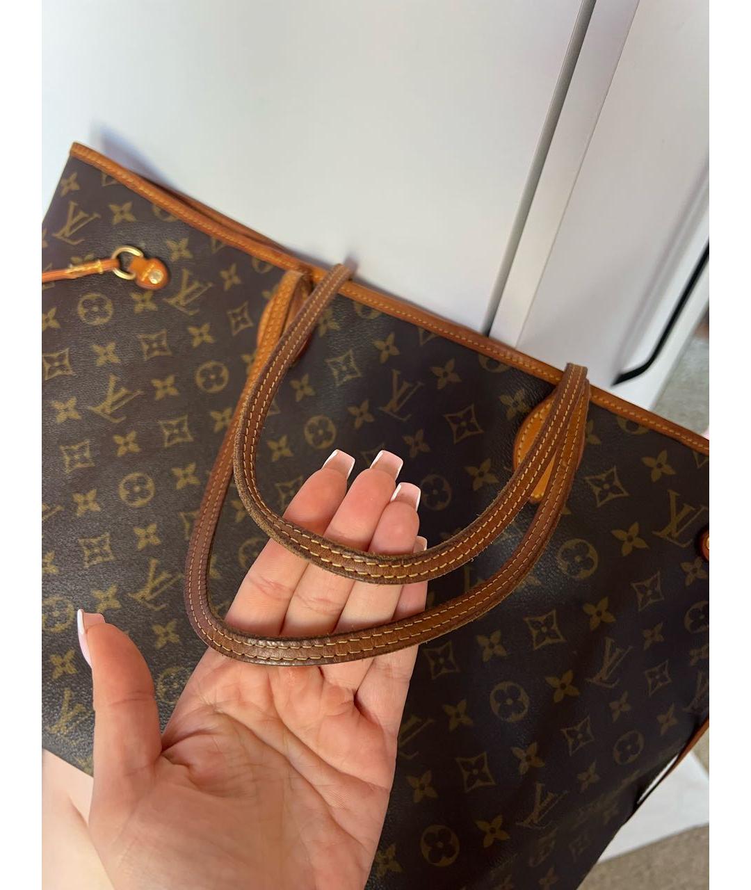 LOUIS VUITTON Коричневая кожаная сумка тоут, фото 7