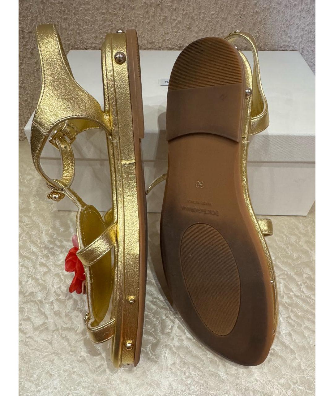 DOLCE&GABBANA Золотые кожаные сандалии и шлепанцы, фото 8