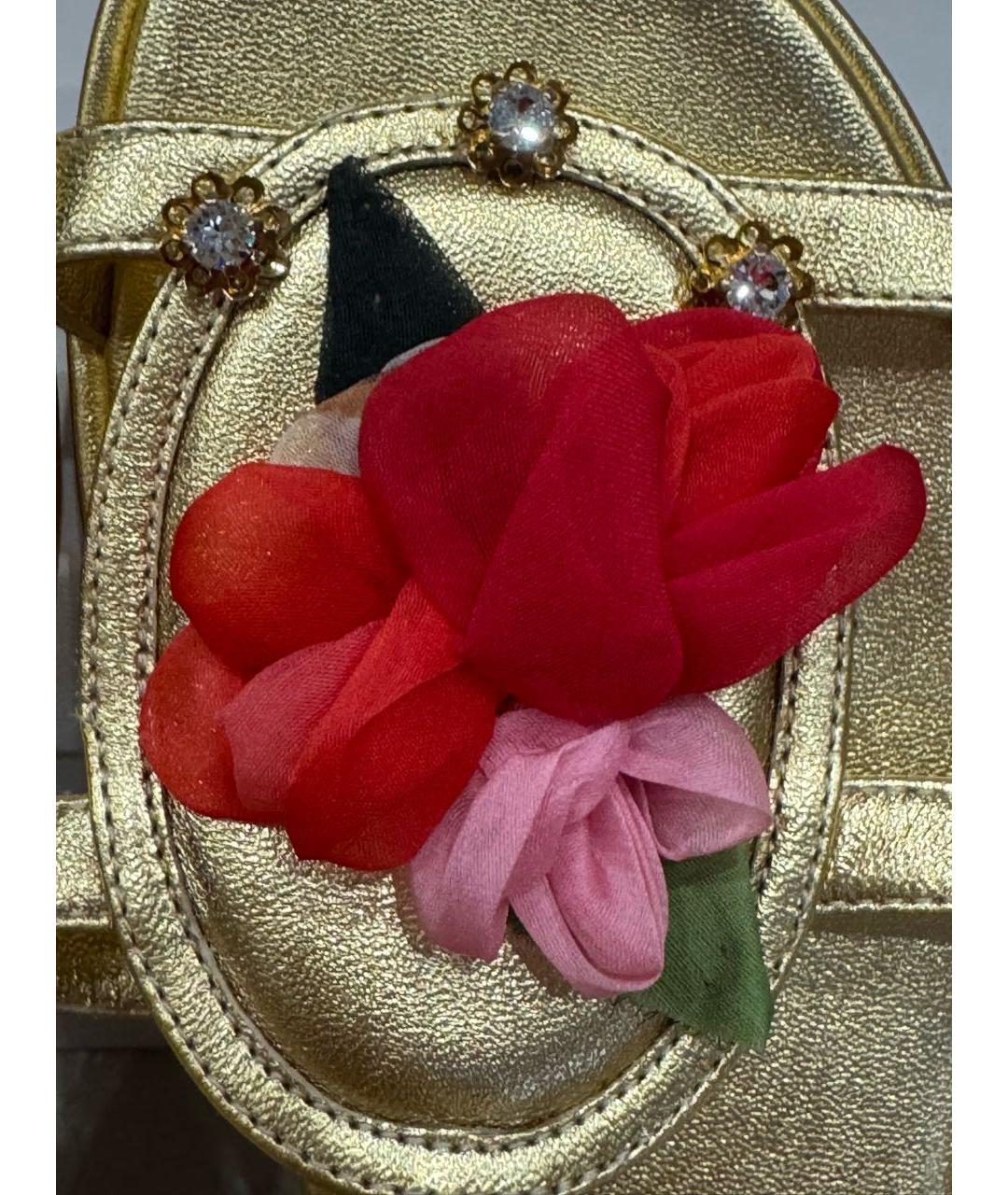 DOLCE&GABBANA Золотые кожаные сандалии и шлепанцы, фото 6