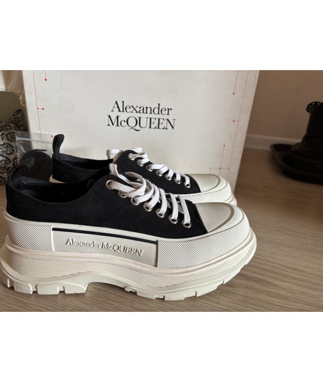ALEXANDER MCQUEEN Черные кожаные низкие кроссовки / кеды, фото 3