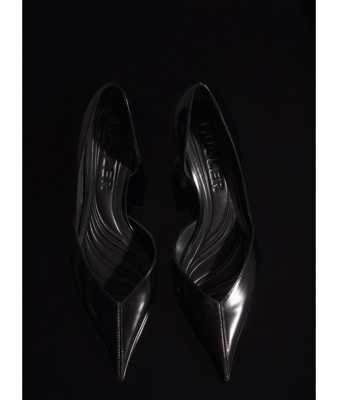 MUGLER Черные кожаные лодочки на низком каблуке, фото 4