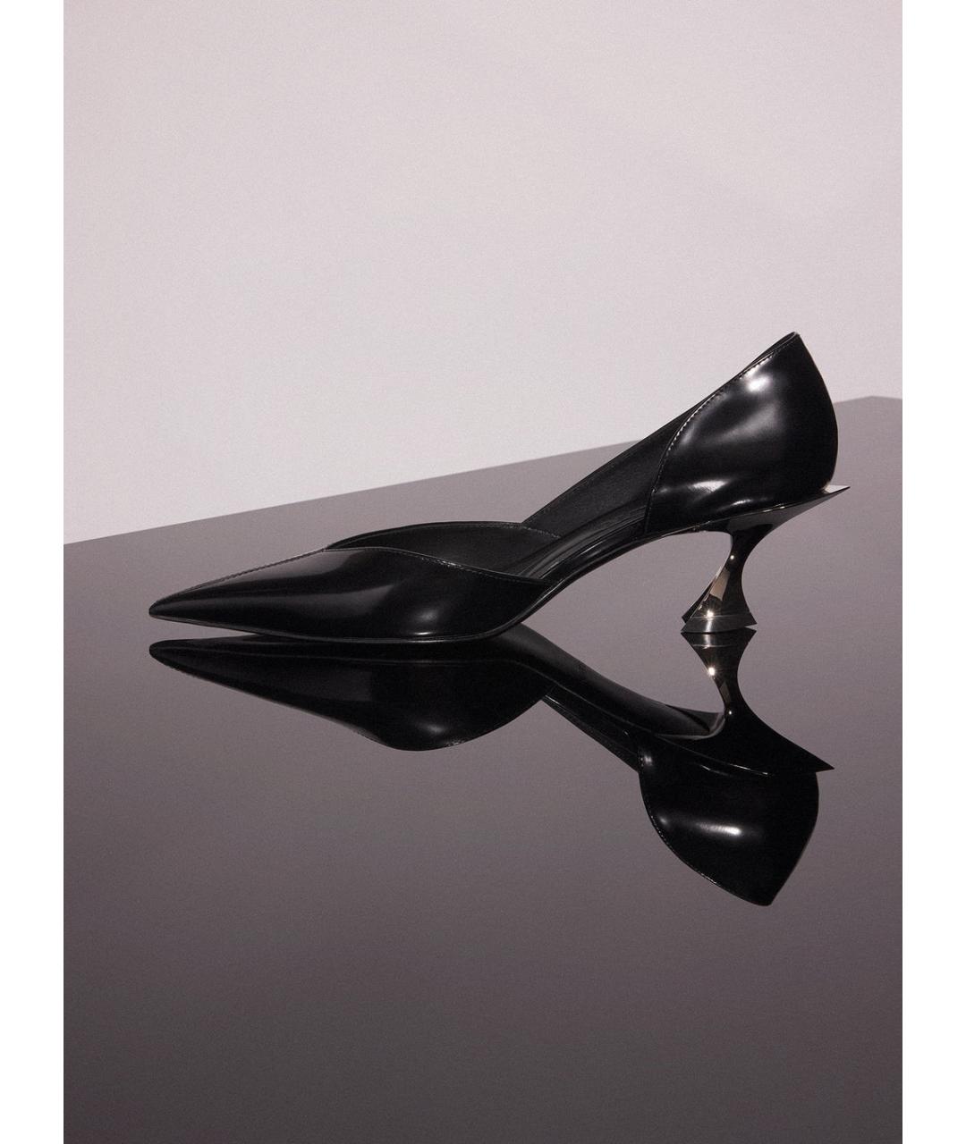 MUGLER Черные кожаные лодочки на низком каблуке, фото 3