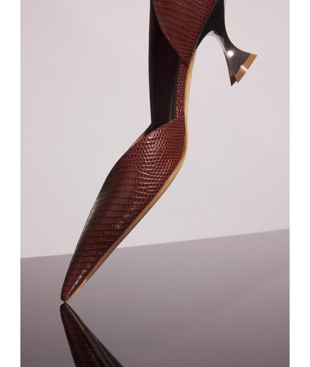 MUGLER Коричневые кожаные лодочки на низком каблуке, фото 6