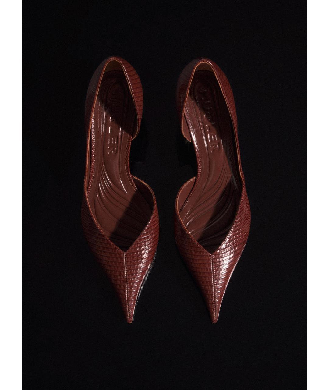 MUGLER Коричневые кожаные лодочки на низком каблуке, фото 4