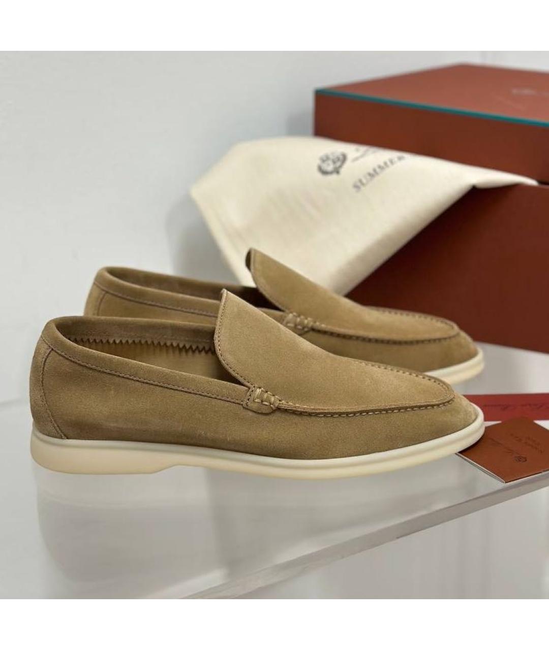 LORO PIANA Бежевые замшевые лоферы, фото 8