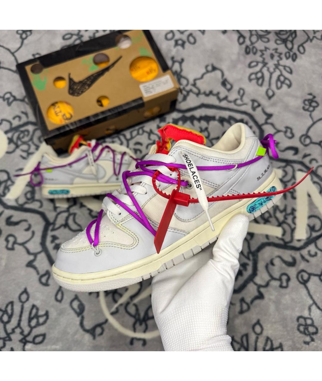 NIKE X OFF-WHITE Серые кожаные низкие кроссовки / кеды, фото 2