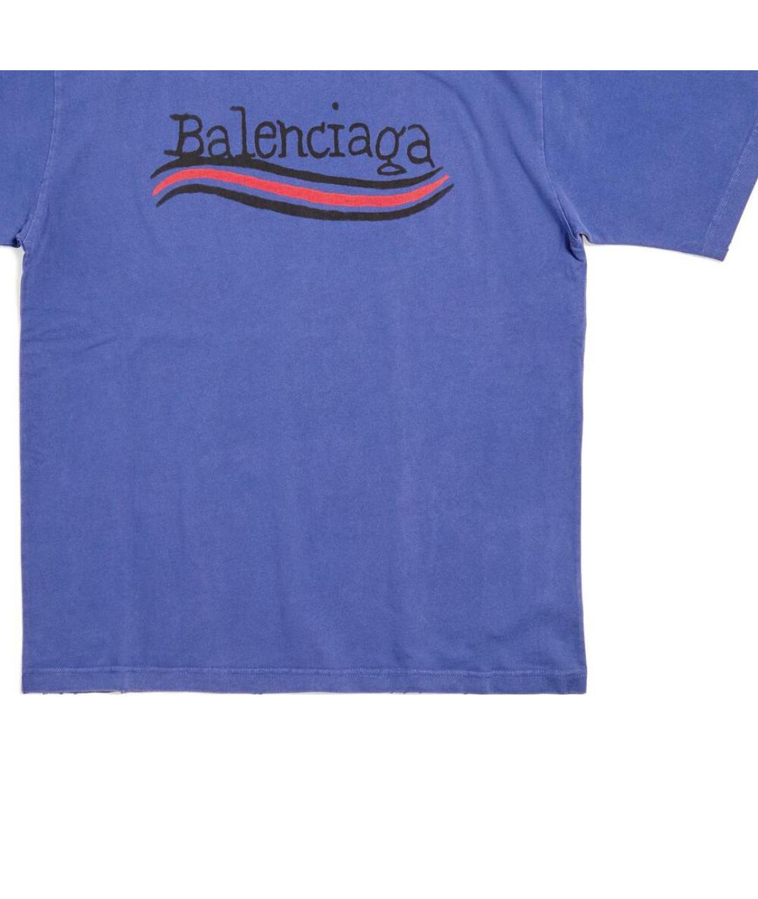 BALENCIAGA Темно-синяя хлопковая футболка, фото 6