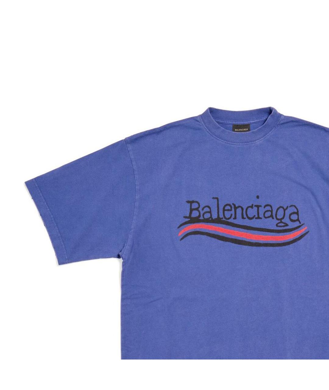 BALENCIAGA Темно-синяя хлопковая футболка, фото 5