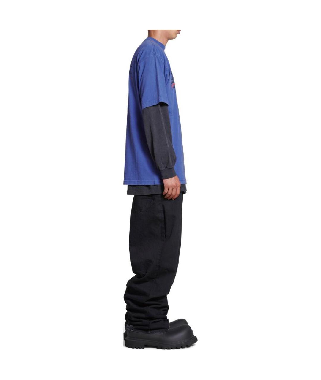 BALENCIAGA Темно-синяя хлопковая футболка, фото 4