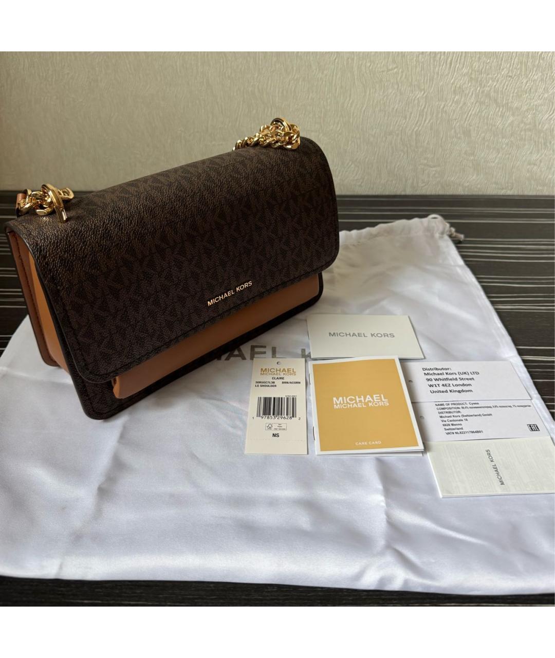 MICHAEL MICHAEL KORS Коричневая кожаная сумка через плечо, фото 4