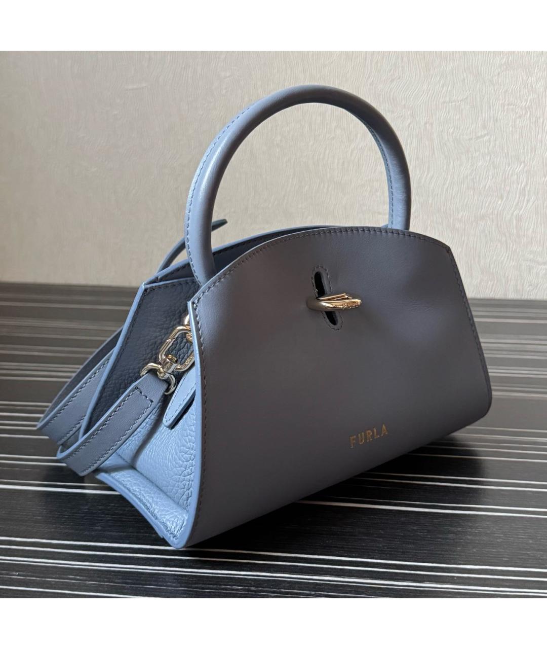 FURLA Голубая кожаная сумка с короткими ручками, фото 2