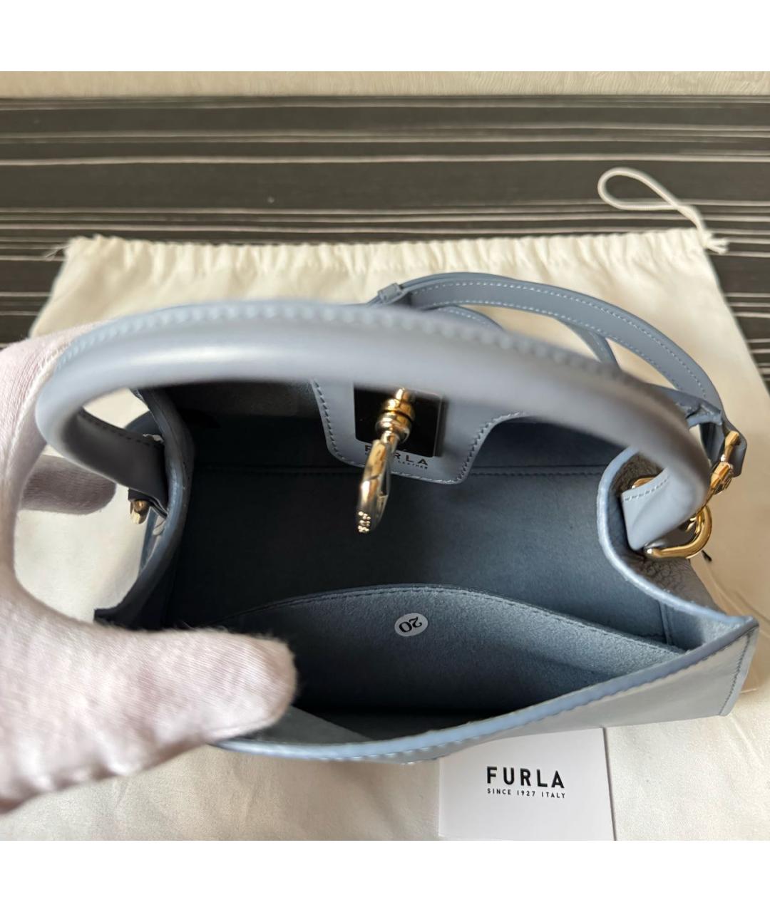 FURLA Голубая кожаная сумка с короткими ручками, фото 6