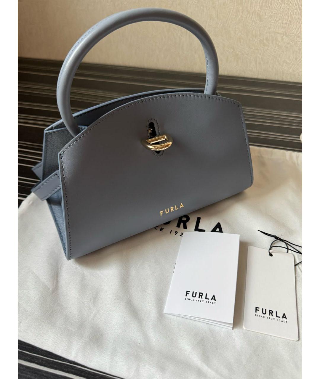FURLA Голубая кожаная сумка с короткими ручками, фото 4