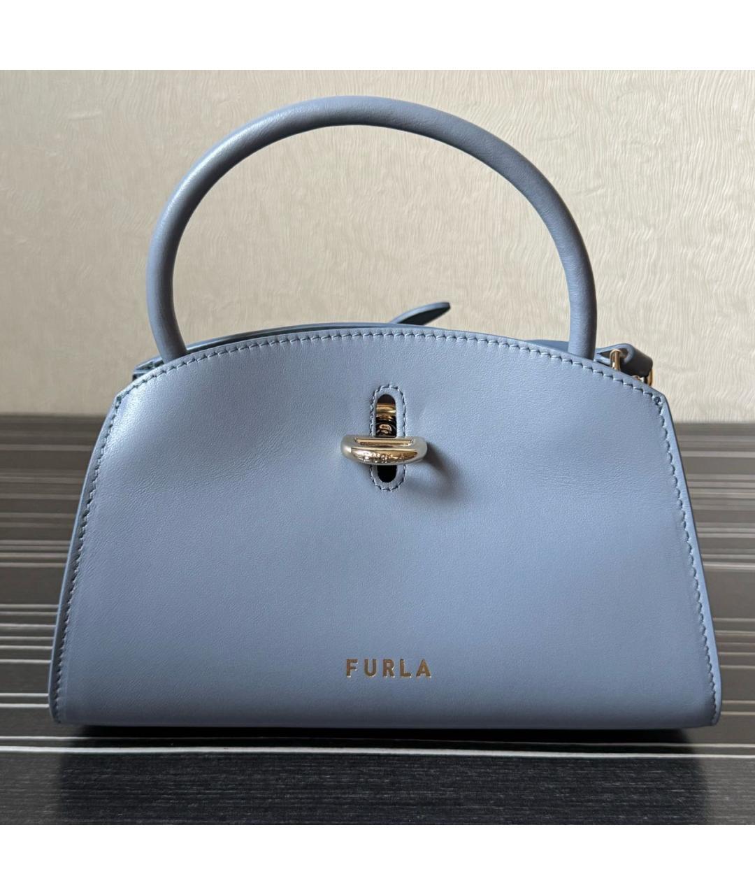 FURLA Голубая кожаная сумка с короткими ручками, фото 7