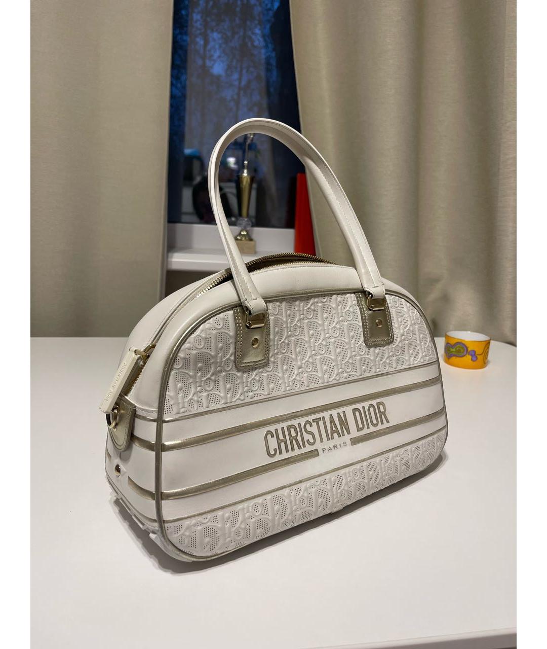 CHRISTIAN DIOR Белая кожаная сумка с короткими ручками, фото 2