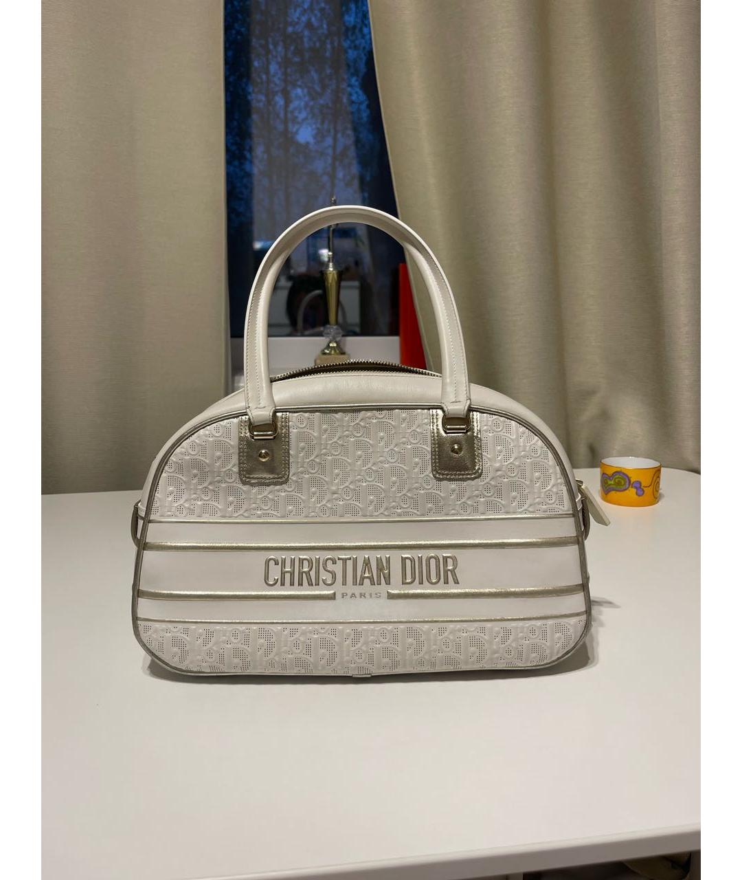 CHRISTIAN DIOR Белая кожаная сумка с короткими ручками, фото 6