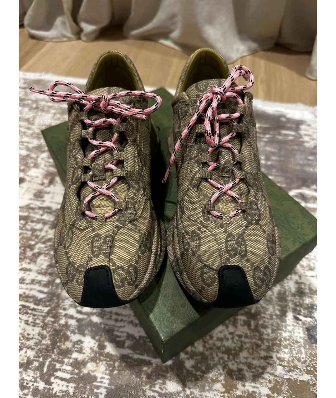 GUCCI Бежевые кожаные кроссовки, фото 2