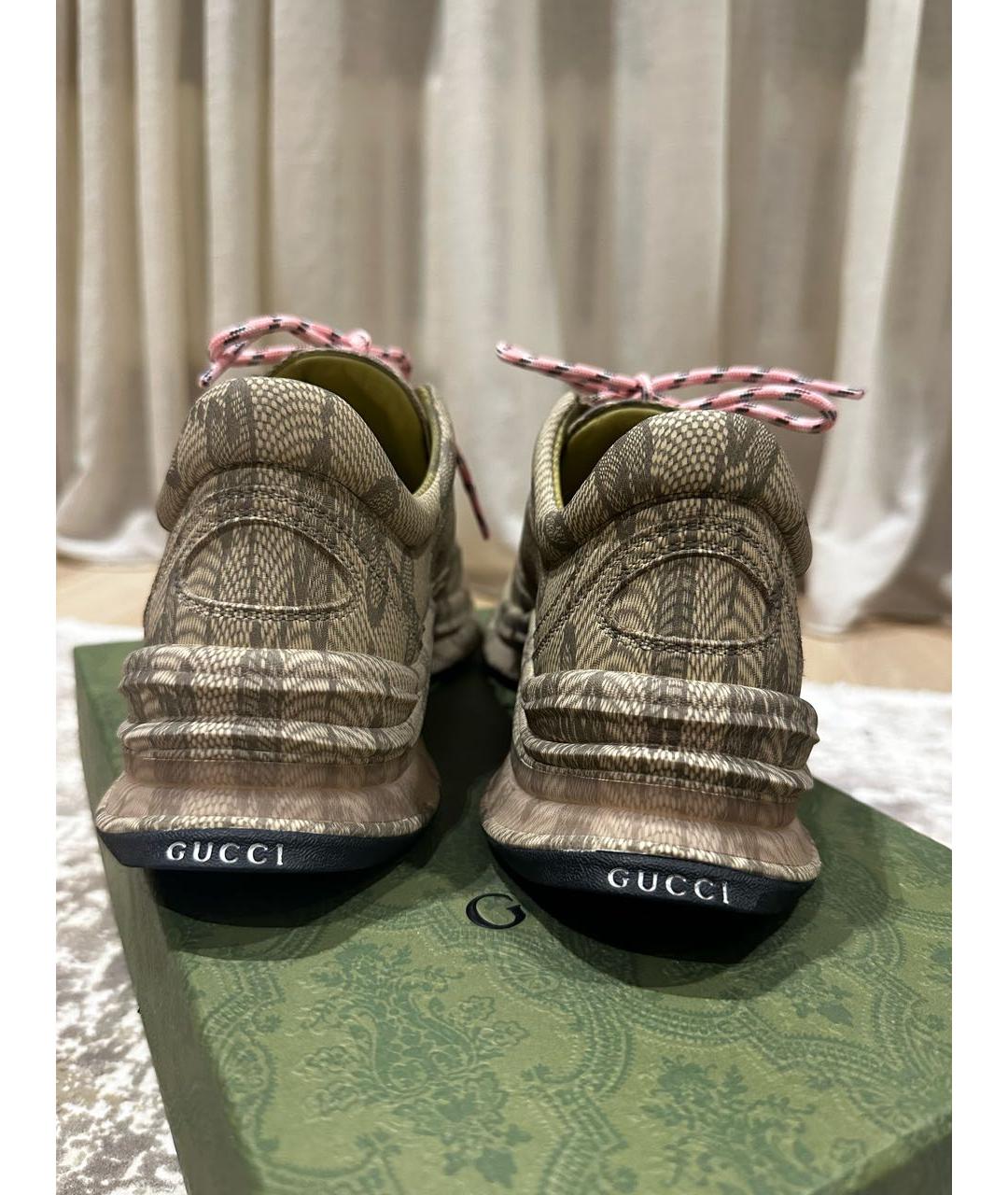GUCCI Бежевые кожаные кроссовки, фото 4