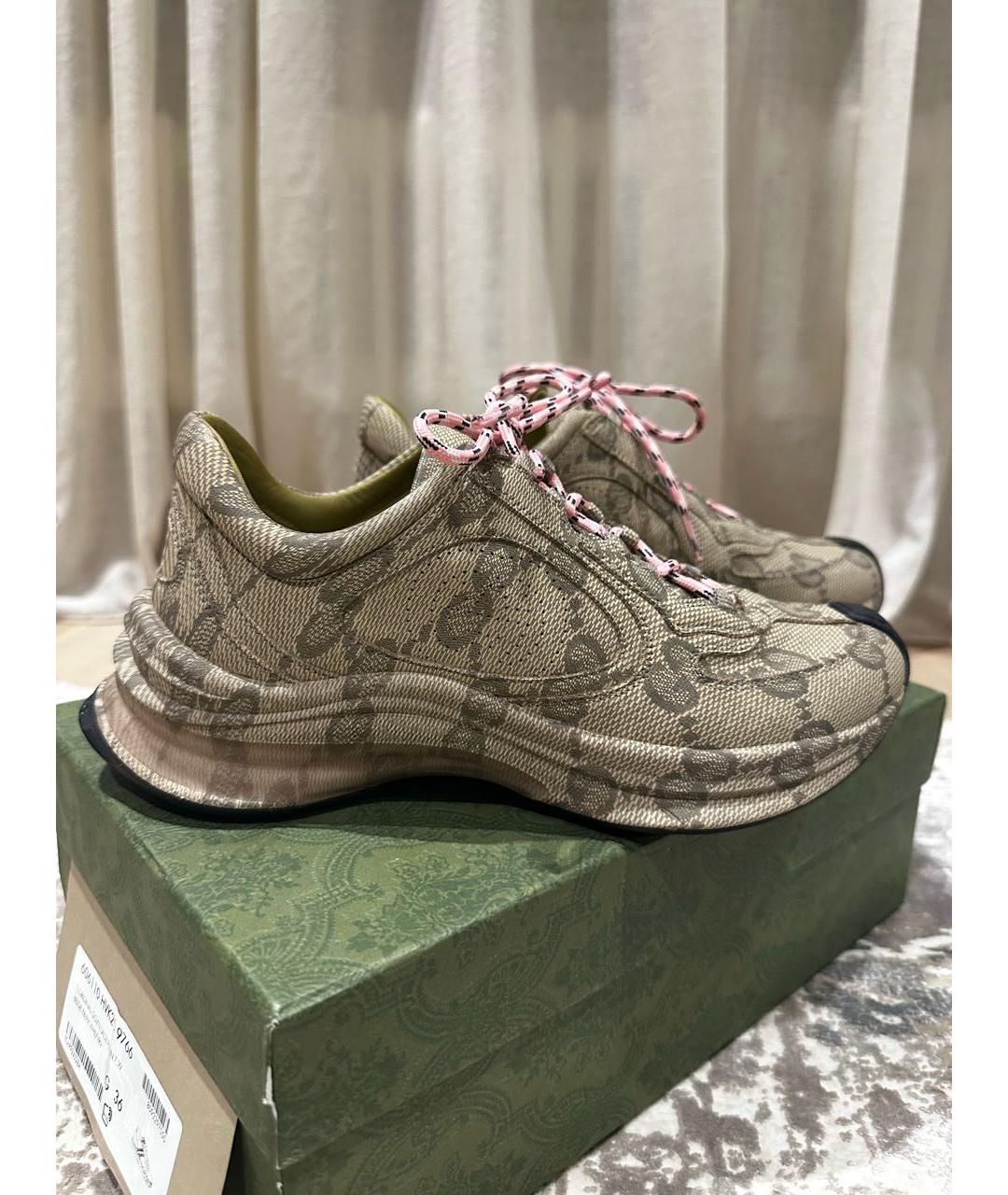 GUCCI Бежевые кожаные кроссовки, фото 6