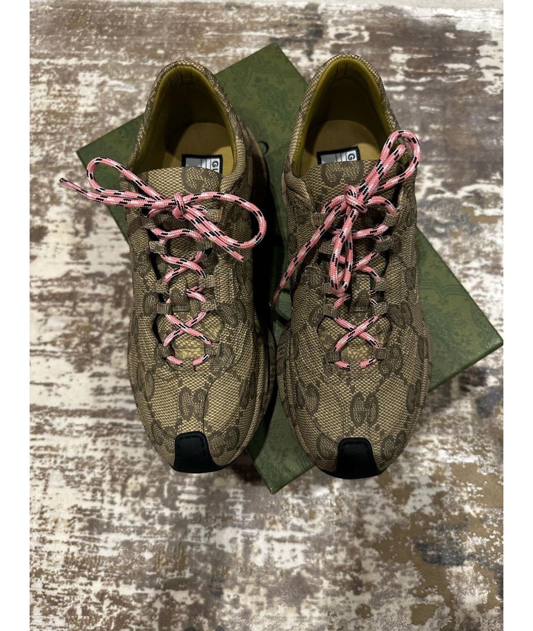 GUCCI Бежевые кожаные кроссовки, фото 3