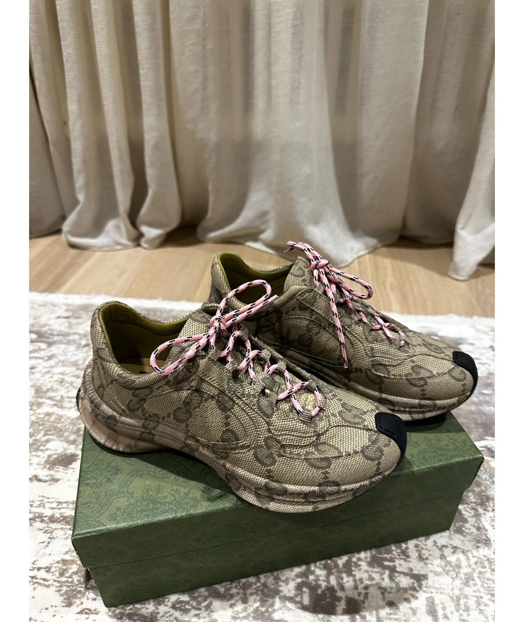 GUCCI Бежевые кожаные кроссовки, фото 5