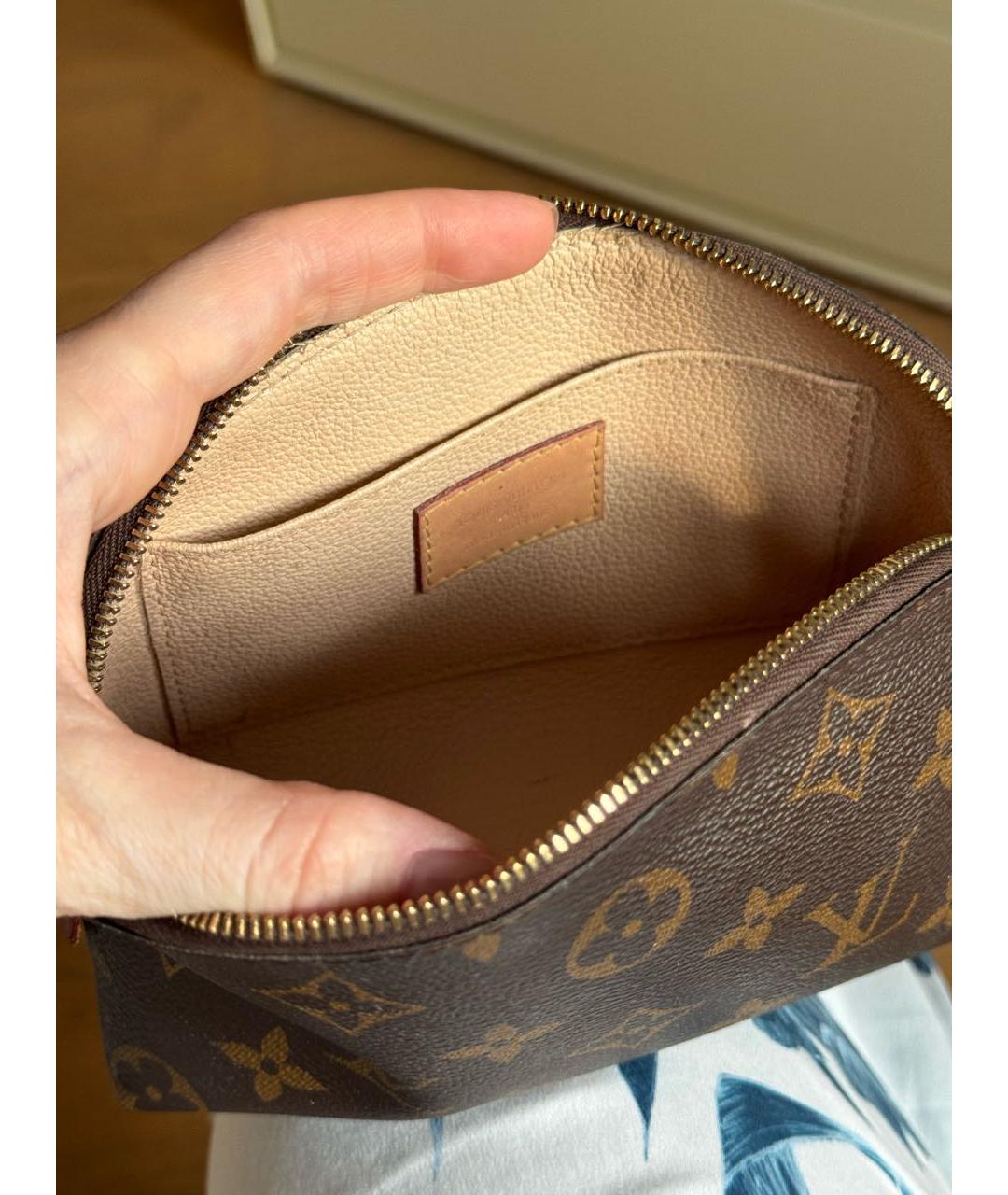 LOUIS VUITTON Коричневая кожаная косметичка, фото 7